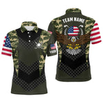Blisscorners Custom Name American Flag Camo Eagle Golf Polo Shirts, Patriotic Golf Shirts LM1506