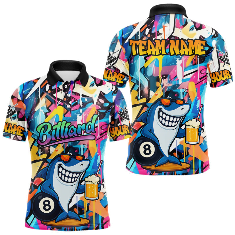 Blisscorners Funny Shark Colorful Graffiti Style Custom 8 Ball Billiard Shirt For Men Best Billiard Team Jersey
