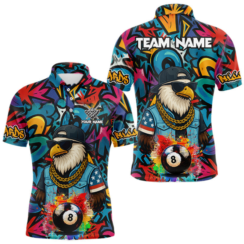Blisscorners Funny Eagle Colorful Graffiti 8 Ball Billiard Shirt For Men Custom Billiard Jersey Pool Team Shirts