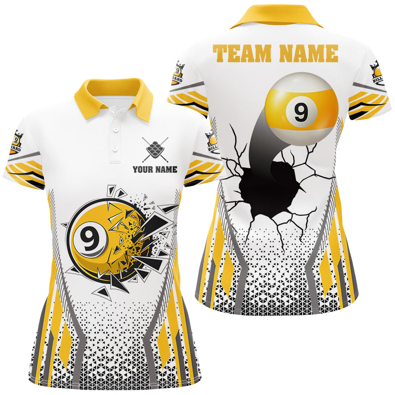 Blisscorners Yellow Funny 9 Ball Pool Crack Billiard Shirt For Women Custom 9 Ball Billiard Team Shirt Pool Jersey