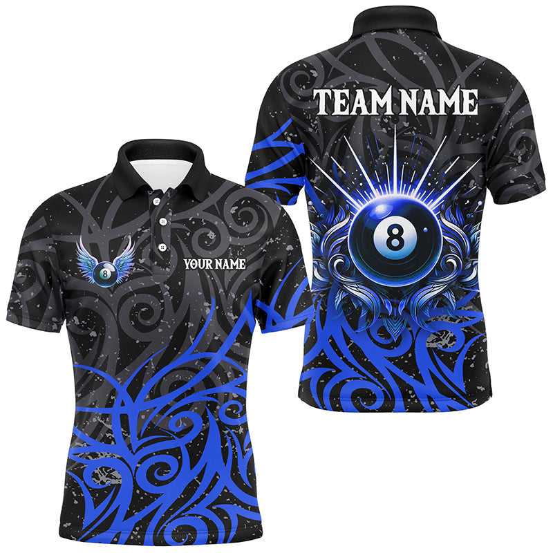 Blisscorners Blue 8 Ball Pool Wings Swirl Pattern Custom Billiard Shirts For Men Unique Billiard Jerseys