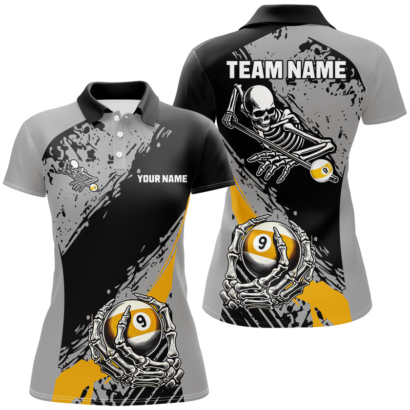 Blisscorners 9 Ball Skeleton Custom Billiard Polo 1/4 Zip Shirts For Women, Funny 9 Ball Pool Billiard Jerseys