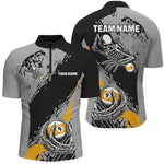 Blisscorners 9 Ball Skeleton Custom Billiard Polo 1/4 Zip Shirts For Men, Funny 9 Ball Pool Billiard Jersey