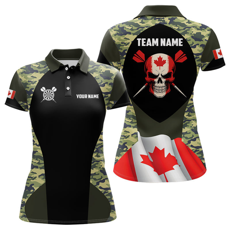 Blisscorners Canada Waving Flag Skull Green Camo Custom Dart Shirts For Men, Patriotic Dart Team Jerseys LM1506