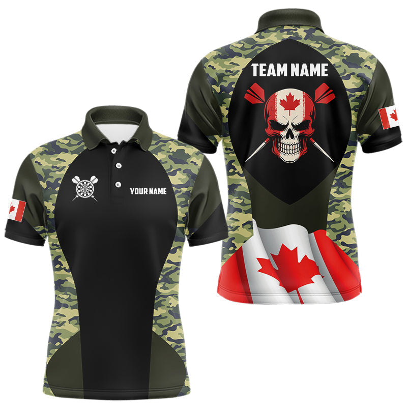 Blisscorners Canada Waving Flag Skull Green Camo Custom Dart Shirts For Men, Patriotic Dart Team Jerseys LM1506