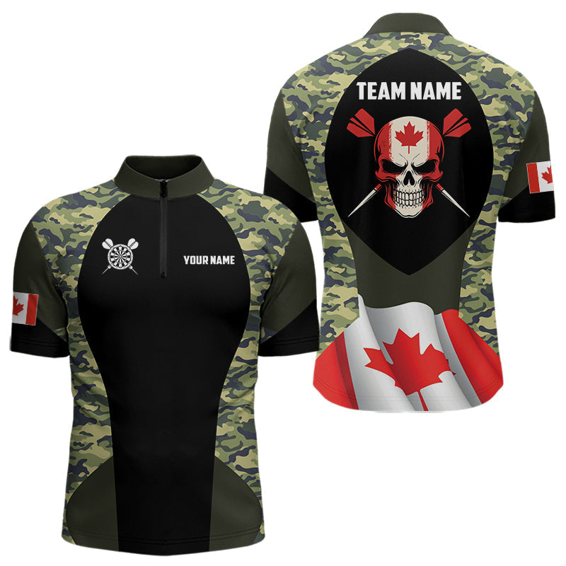 Blisscorners Canada Waving Flag Skull Green Camo Custom Dart Shirts For Men, Patriotic Dart Team Jerseys LM1506