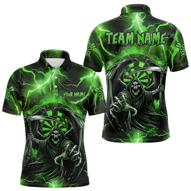 Blisscorners Personalized Green Grim Reaper Custom Thunder Lightning Men Dart Shirts, 3D Darts Team Jerseys