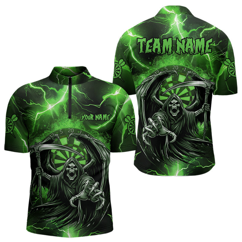 Blisscorners Personalized Green Grim Reaper Custom Thunder Lightning Men Dart Shirts, 3D Darts Team Jerseys