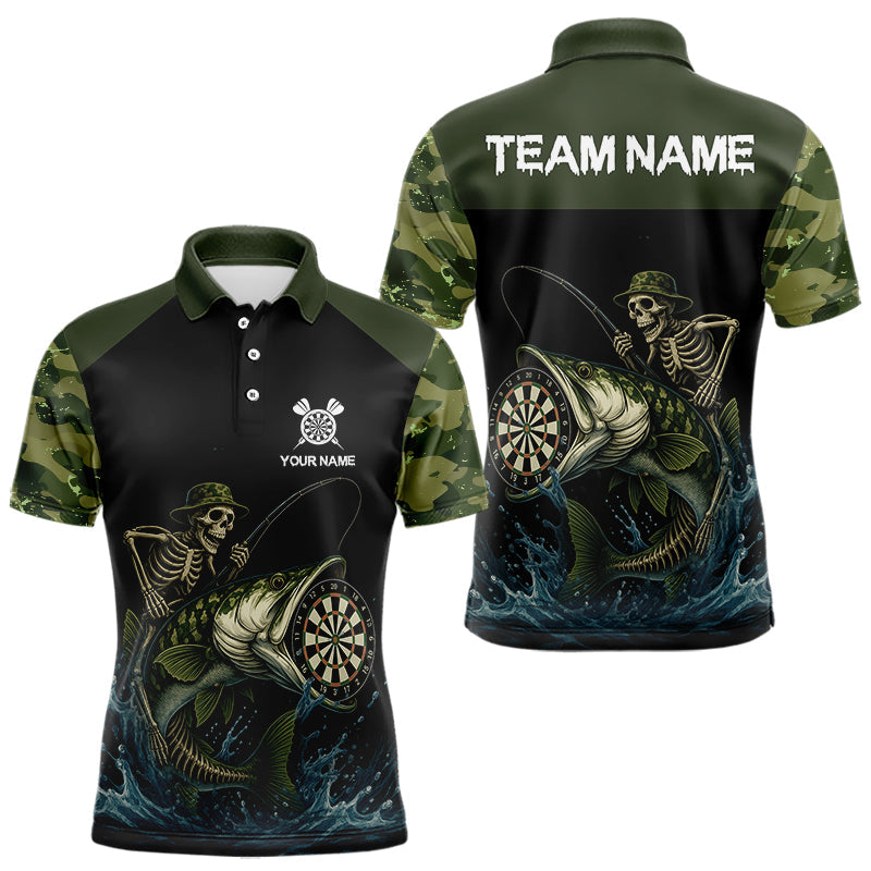 Blisscorners Funny Green Camo Skeleton Fishing Dart Shirt With Pocket Custom Men'sJersey