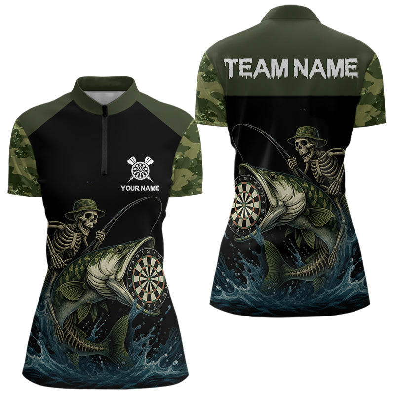 Blisscorners Funny Green Camo Skeleton Fishing Dart Shirt With Pocket Custom Men'sJersey