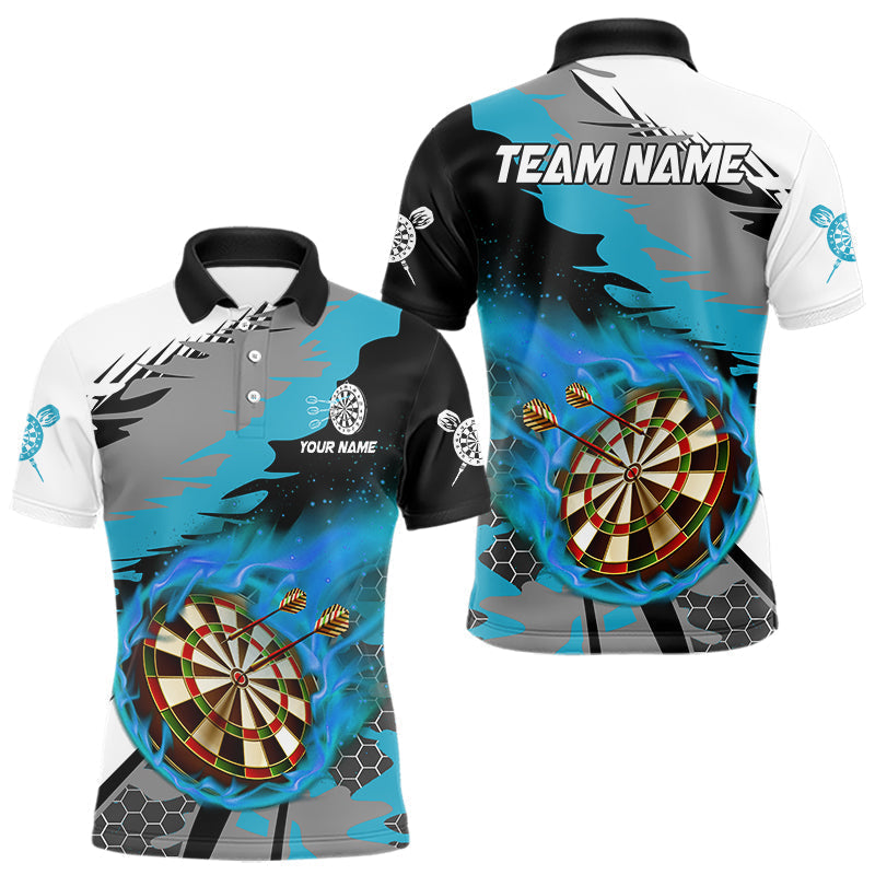 Blisscorners Blue Dartboard Fire Flame Paint Splash Dart Shirt Polo & 1/4 Zip For Men Custom Dart Team Jersey MT1706