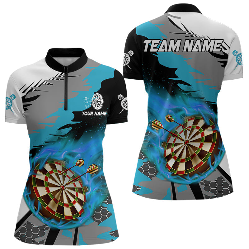 Blisscorners Blue Dartboard Fire Flame Paint Splash Dart Shirt Polo & 1/4 Zip For Men Custom Dart Team Jersey MT1706