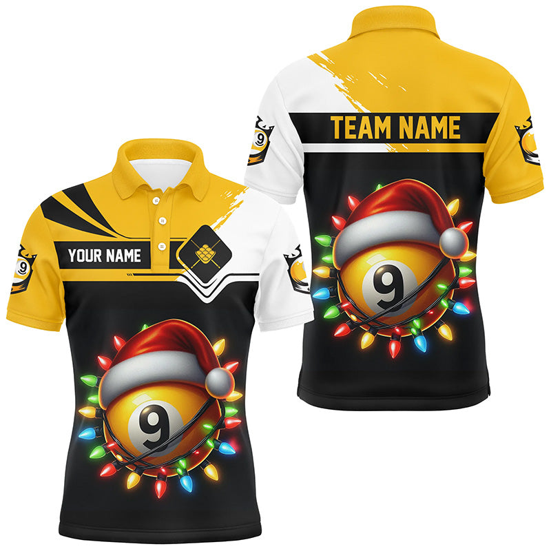Blisscorners Funny 9 Ball Pool Colorful Christmas Light Custom Men Billiard Shirt 9 Ball Xmas Billiard Jersey