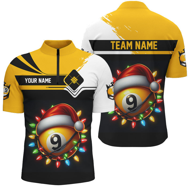 Blisscorners Funny 9 Ball Pool Colorful Christmas Light Custom Men Billiard Shirt 9 Ball Xmas Billiard Jersey