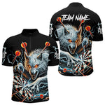 Blisscorners Personalized Wolf Thunder Lightning Darts Polo, Quarter Zip Custom Dart Shirts For Men Darts Jersey