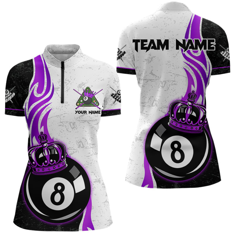 Blisscorners 8 Ball Pool Crown Billiard Shirt For Men Custom Pool Jersey Billiard Team Shirt |Purple MT1706