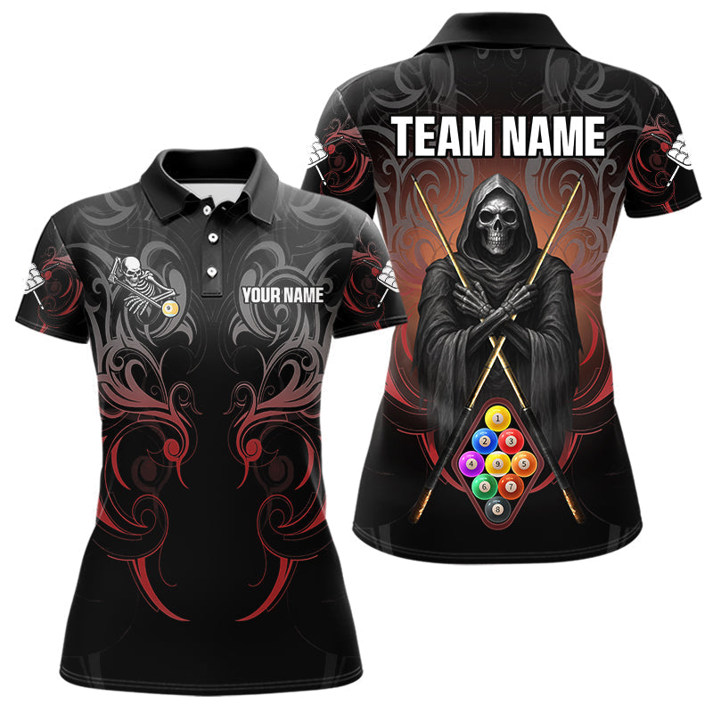 Blisscorners Personalized 9 Ball Tribal Billiard Shirts For Men Custom Grim Reaper 9 Ball Pool Team Jerseys LM2206