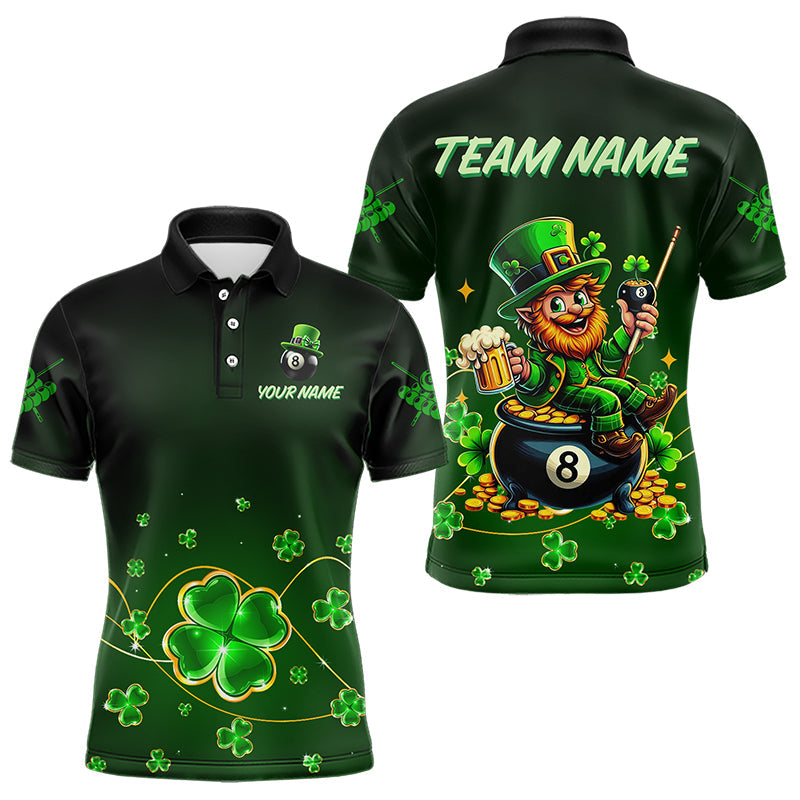 Blisscorners Personalized Funny Green Luckiest Shamrock Men Billiard Shirt Custom St Patrick Day Billiard Jersey
