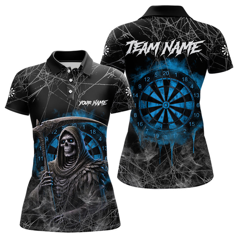Blisscorners Black And Blue Grim Reaper Smoke Funny Dart Shirts For Men Custom Dart Jerseys, Darts Clothing