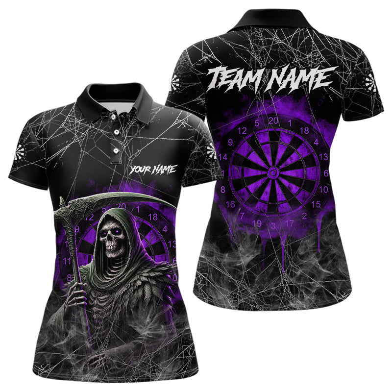 Blisscorners Black And Purple Smoke Grim Reaper Funny Dart Shirts For Men Custom Dart Jerseys, Darts Clothing