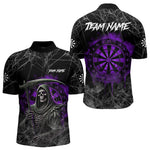 Blisscorners Black And Purple Smoke Grim Reaper Funny Dart Shirts For Men Custom Dart Jerseys, Darts Clothing