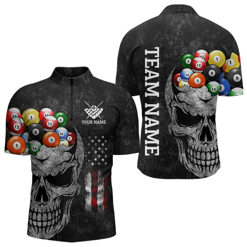 Blisscorners Personalized Grunge Skull Billiard Shirt For Men Custom Patriotic American Flag Pool Team Jerseys LM2206