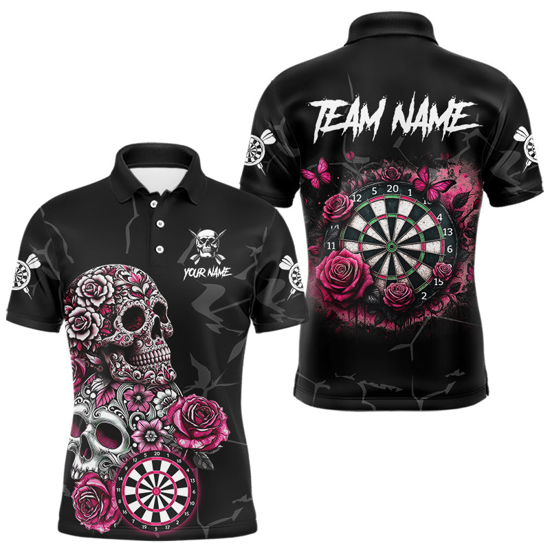 Blisscorners Personalized Pink Funny Skull Roses Darts Shirt For Women Custom Darts Team Jersey, Darts OutfitMT1007