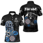 Blisscorners Personalized Blue Funny Skull Roses Darts Shirt For Men Custom Darts Team Jersey, Darts Outfit MT1007