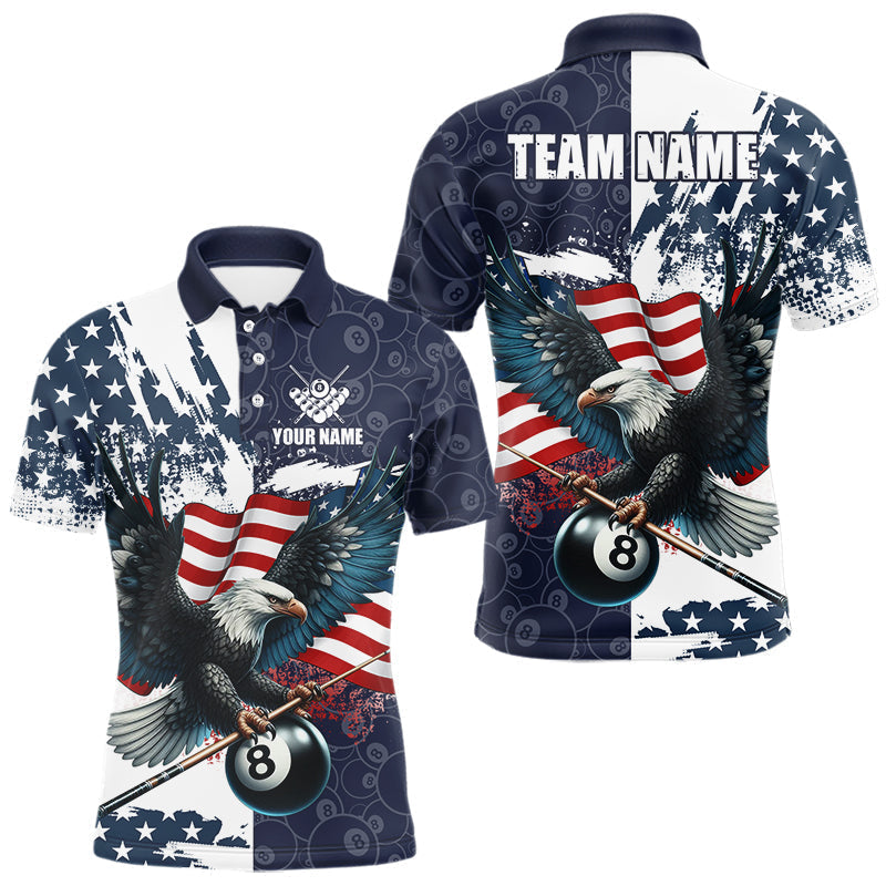 Blisscorners Personalized American Flag Eagle Men Billiard Shirt Custom Patriotic 8 Ball Pool Team Jersey |Navy LM1307