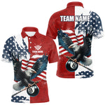 Blisscorners Personalized American Flag Eagle Men Billiard Shirt Custom Patriotic 8 Ball Pool Team Jersey |Red LM1307