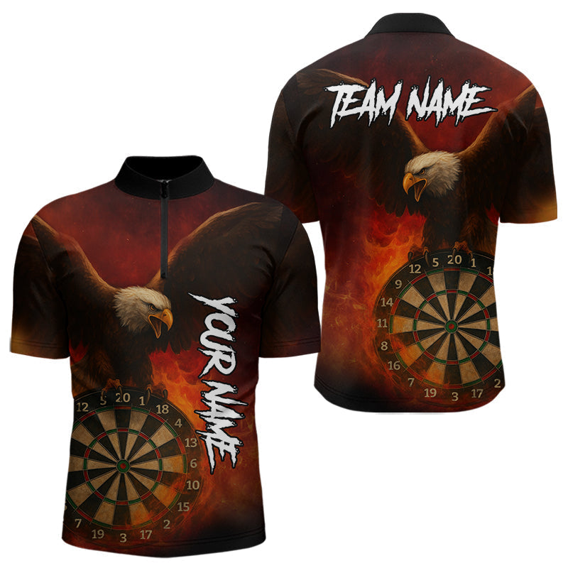 Blisscorners Personalized Fire Flame Eagle Dart Shirts For Men Custom Darts Team Jersey Polo & Quarter Zip  LM2206