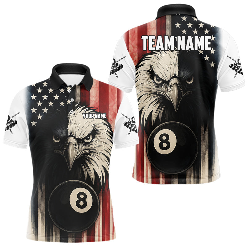 Blisscorners Personalized Vintage American Flag Eagle Billiard Shirt For Men Custom Patriotic Pool Team Jerseys  LM2206