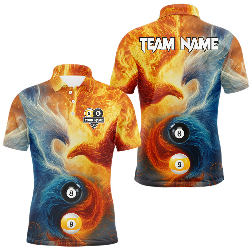 Blisscorners Personalized Water Fire Phoenix Yin Yang 8&9 Ball Billiard Shirt For Men, Billiard Team Jerseys LM1307