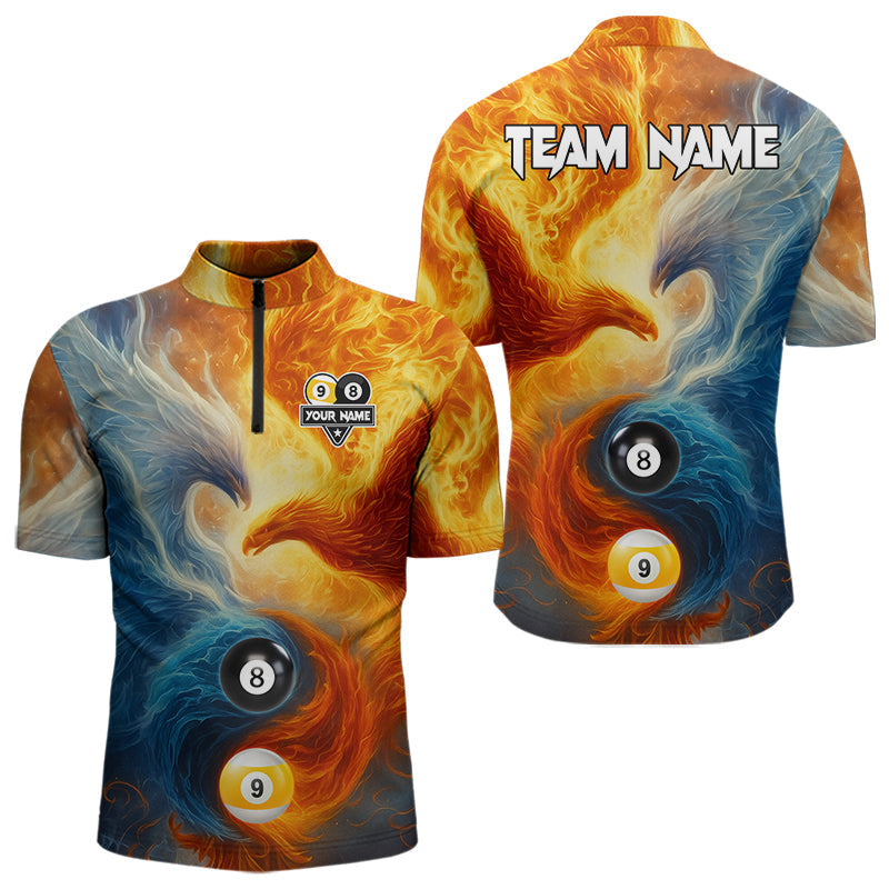 Blisscorners Personalized Water Fire Phoenix Yin Yang 8&9 Ball Billiard Shirt For Men, Billiard Team Jerseys LM1307