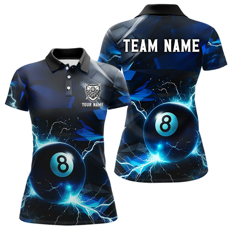 Blisscorners Blue 8 Ball Pool Thunder Lightning Billiard Shirt For Men Custom Billiard League Team Jerseys  LM1307