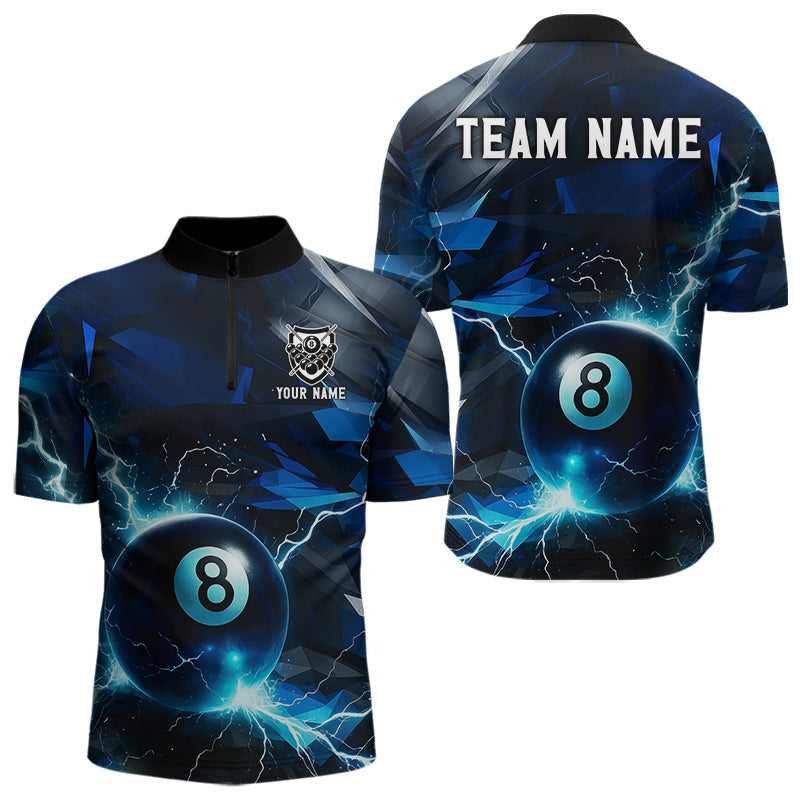 Blisscorners Blue 8 Ball Pool Thunder Lightning Billiard Shirt For Men Custom Billiard League Team Jerseys  LM1307