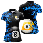 Blisscorners Blue Flaming 8 Ball & 9 Ball Billiard Shirt For Men Custom Pool Team Jersey Polo & 1/4 Zip LM1307
