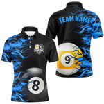 Blisscorners Blue Flaming 8 Ball & 9 Ball Billiard Shirt For Men Custom Pool Team Jersey Polo & 1/4 Zip LM1307