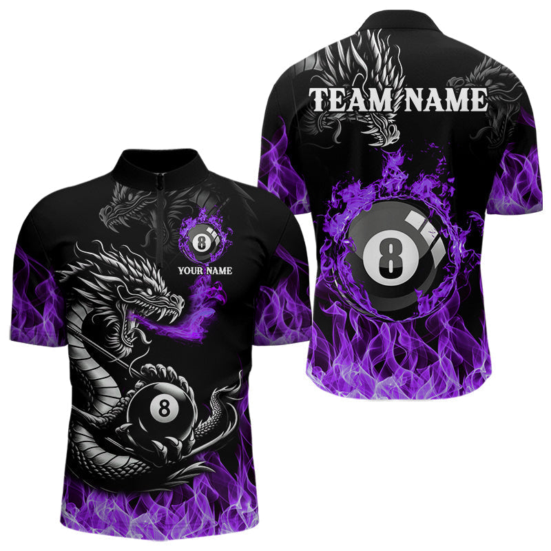 Blisscorners Personalized Purple Flaming Dragon 8 Ball Billiard Shirt For Men, Team League Billiard JerseysLM2206