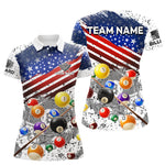 Blisscorners Personalized White Grunge American Flag Billiard Shirt For Men, Patriotic 8 Ball Pool Team JerseysLM2206