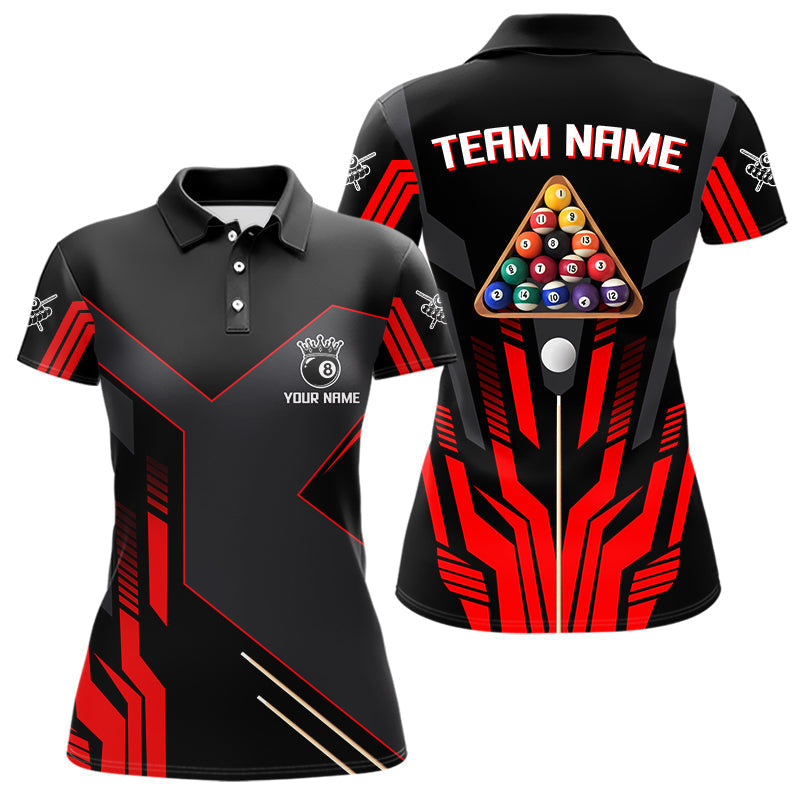 Blisscorners Personalized Red Black 8 Ball Pool Shirt For Men Custom Billiard League Team Jersey Polo & 1/4 Zip MT2306