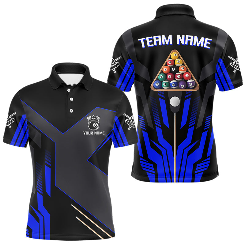 Blisscorners Personalized Blue Black 8 Ball Pool Shirt For Men Custom Billiard League Team Jersey Polo, 1/4 Zip MT2306