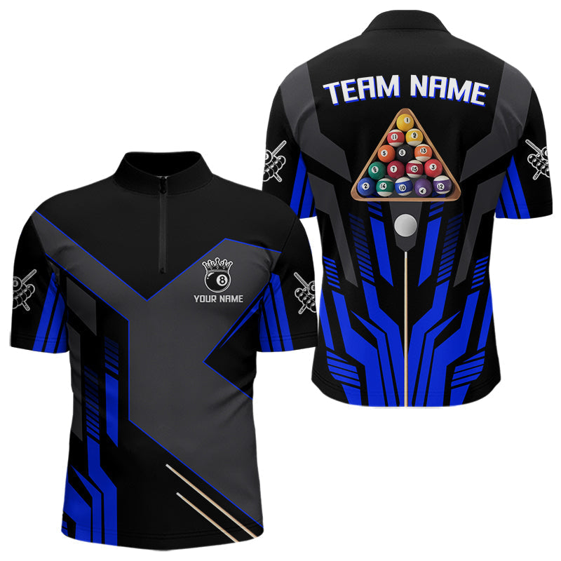 Blisscorners Personalized Blue Black 8 Ball Pool Shirt For Men Custom Billiard League Team Jersey Polo, 1/4 Zip MT2306