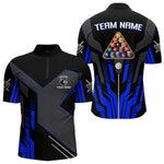 Blisscorners Personalized Blue Black 8 Ball Pool Shirt For Men Custom Billiard League Team Jersey Polo, 1/4 Zip MT2306