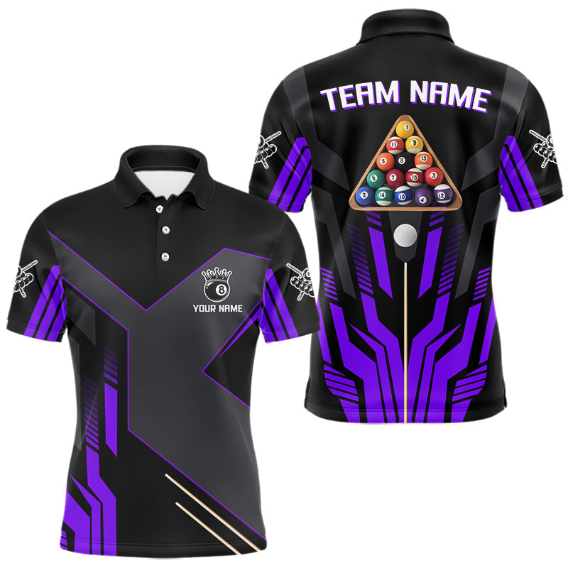 Blisscorners Personalized Purple Black 8 Ball Pool Shirt For Men, Billiard League Team Jersey Polo & 1/4 Zip MT2306