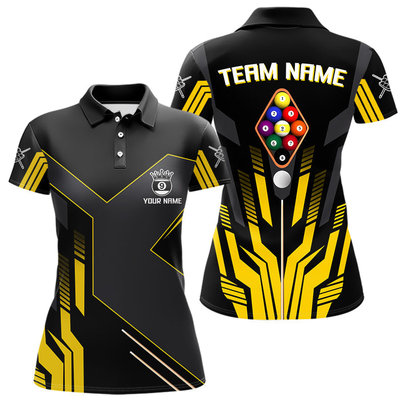 Blisscorners Personalized Yellow Black 9 Ball Pool Shirt For Men, Billiard League Team Jersey Polo & 1/4 Zip MT2306