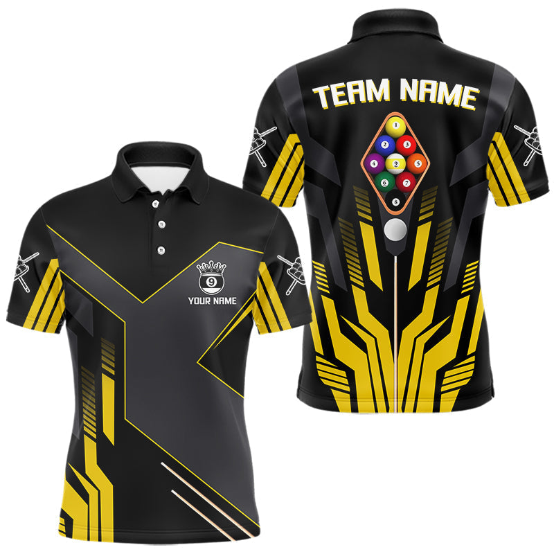 Blisscorners Personalized Yellow Black 9 Ball Pool Shirt For Men, Billiard League Team Jersey Polo & 1/4 Zip MT2306