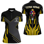 Blisscorners Personalized Yellow Black 9 Ball Pool Shirt For Men, Billiard League Team Jersey Polo & 1/4 Zip MT2306