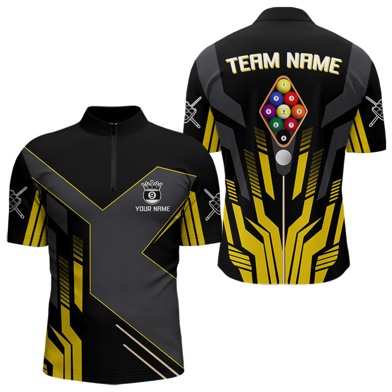 Blisscorners Personalized Yellow Black 9 Ball Pool Shirt For Men, Billiard League Team Jersey Polo & 1/4 Zip MT2306