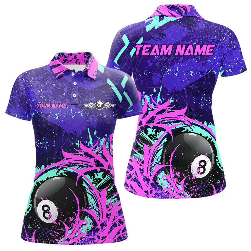 Blisscorners Personalized 8 Ball Billiard Shirt For Men | Neon Purple, Pink & Teal Paint Funny Pool Team Jersey MT2306